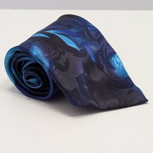 VTG Christian Armand New York Mens Silk Tie Blue Floral Pattern Hand Made 59x4"